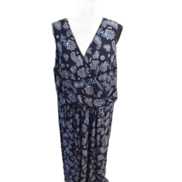 Plus Size 22W V Neck Navy Maxi Dress sleeveless London times - Picture 1 of 6